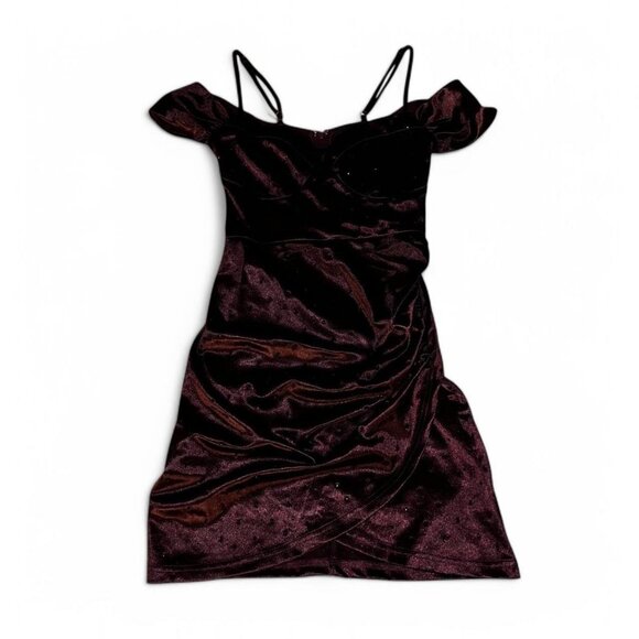 Burgundy-Purple Off The Shoulder Mini Dress - Picture 1 of 8